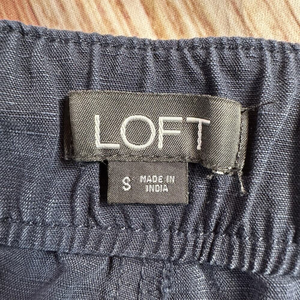 LOFT Size Small Navy Blue Linen Blend Mid Rise Frayed Hem Crop Ankle Pants 33x27 - Picture 9 of 10
